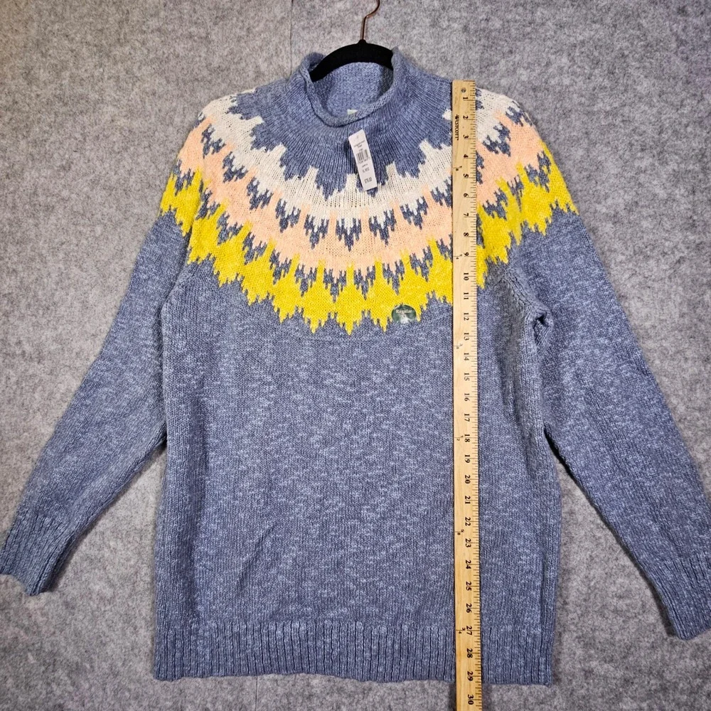 LL Bean Womens Cotton Ragg Sweater Fair Isle Funnelneck Nordic Cozy Sz XL Reg